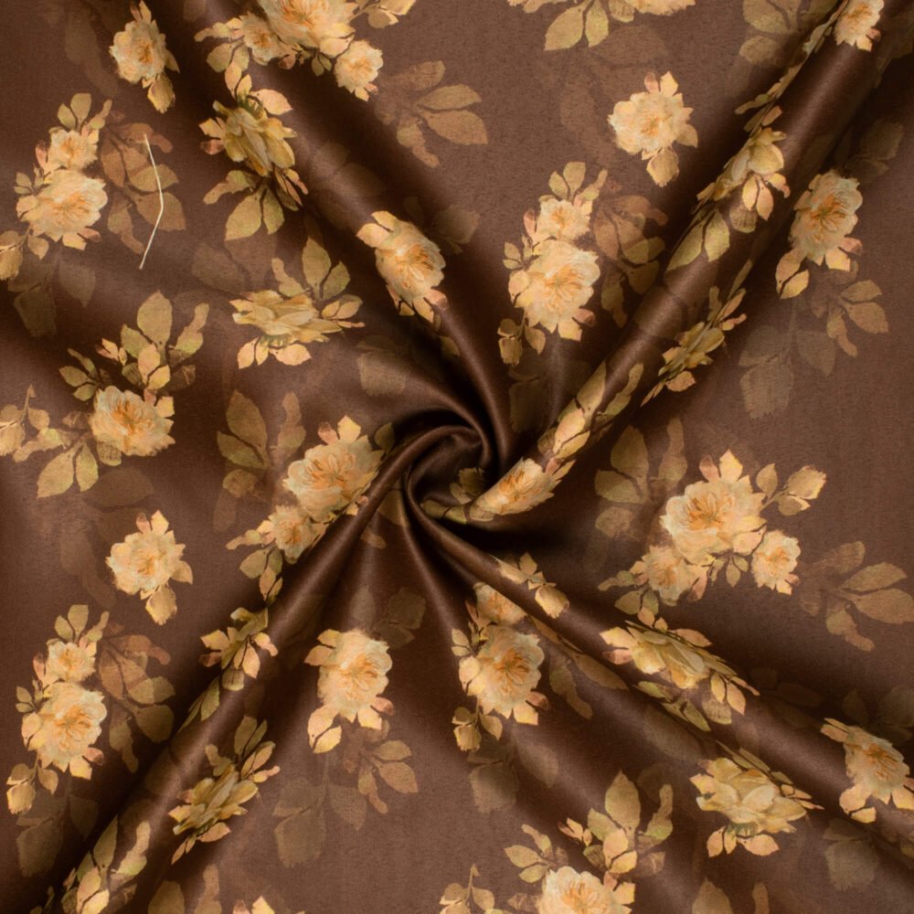 Brown Floral Printed Exclusive Shirting Fabric - Image 2