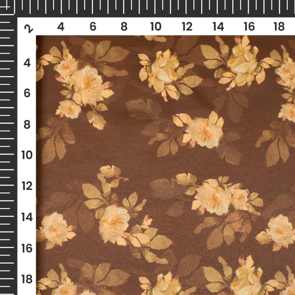 Brown Floral Printed Exclusive Shirting Fabric - Image 4