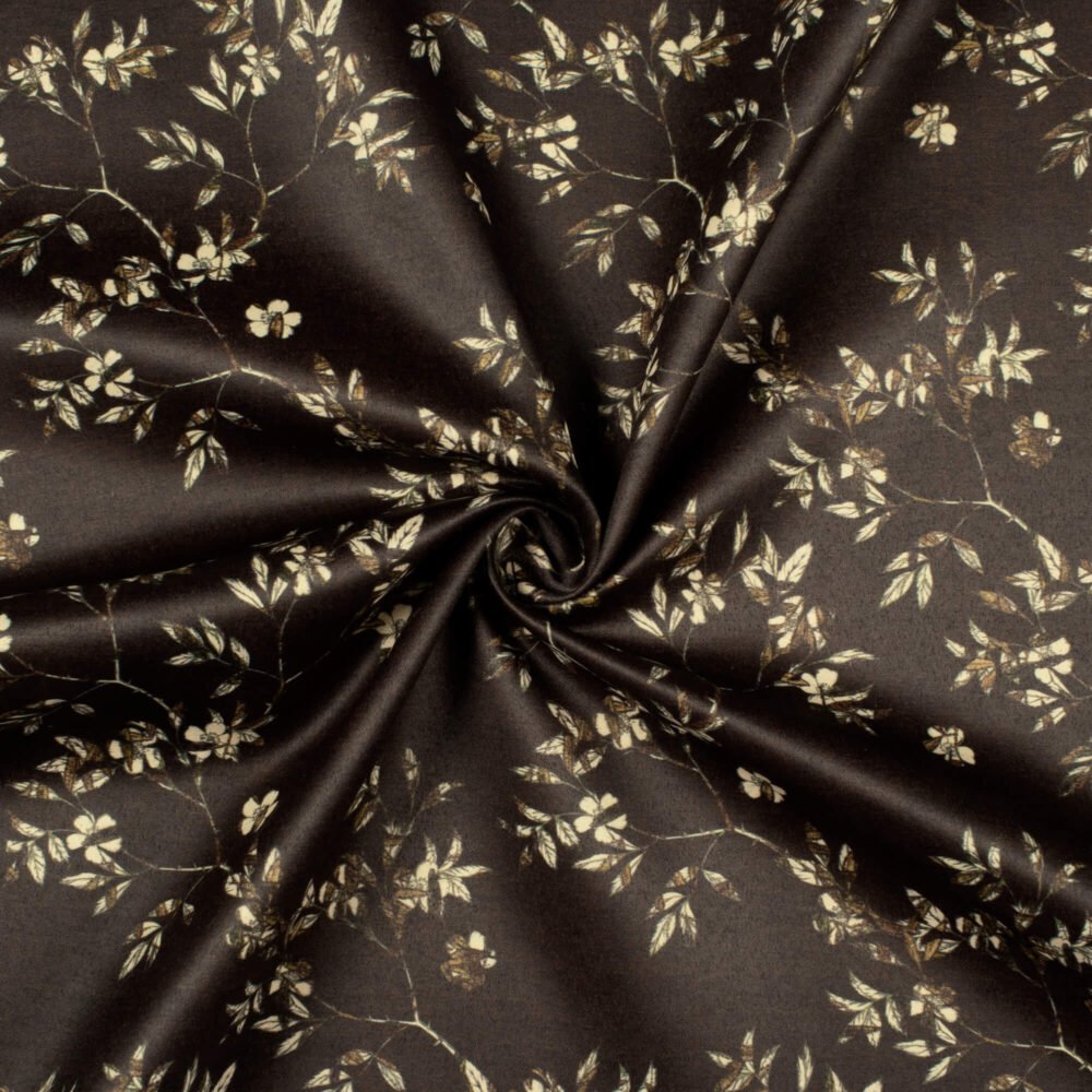 Dark Brown And Beige Leaf Printed Exclusive Shirting Fabric - Image 2