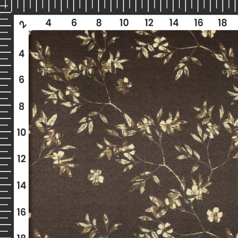 Dark Brown And Beige Leaf Printed Exclusive Shirting Fabric - Image 4