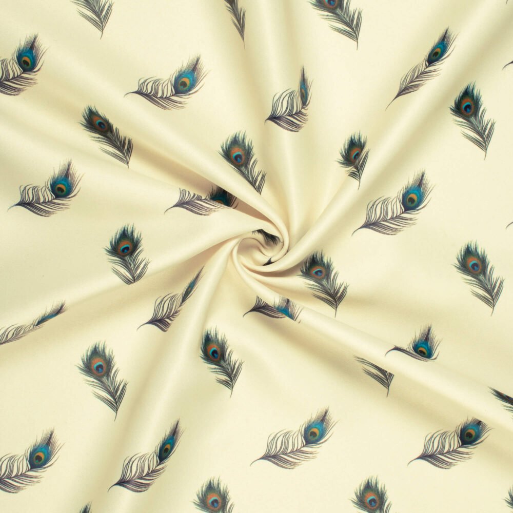 Cream Feather Printed Exclusive Shirting Fabric - Image 2