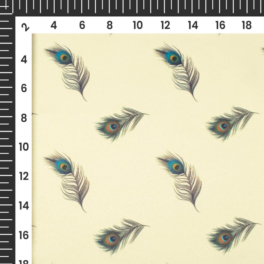 Cream Feather Printed Exclusive Shirting Fabric - Image 4