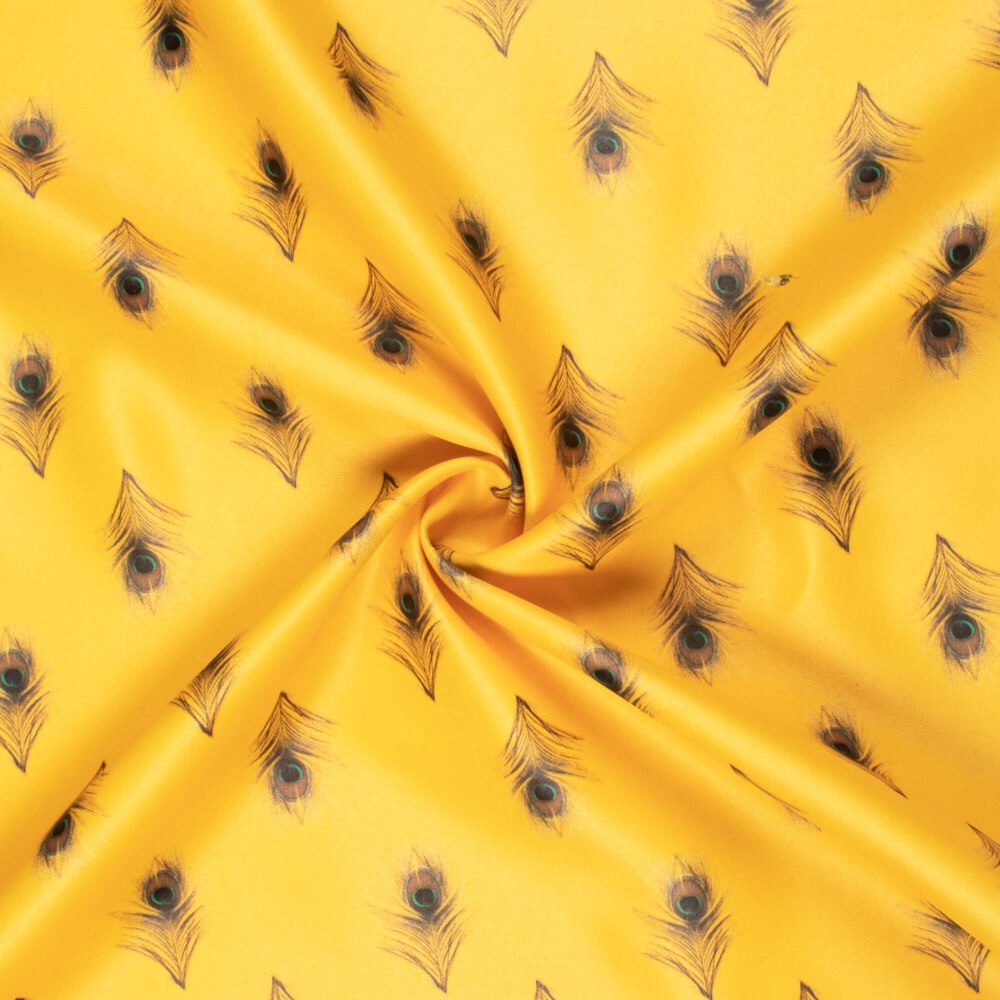 Honey Yellow Feather Printed Exclusive Shirting Fabric - Image 2